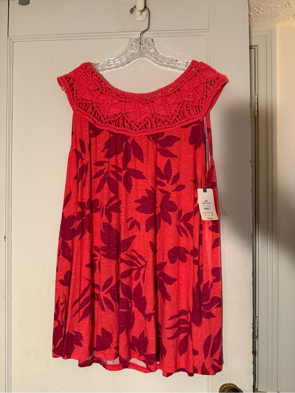 Orange Floral Crochet Yoke Tank Top